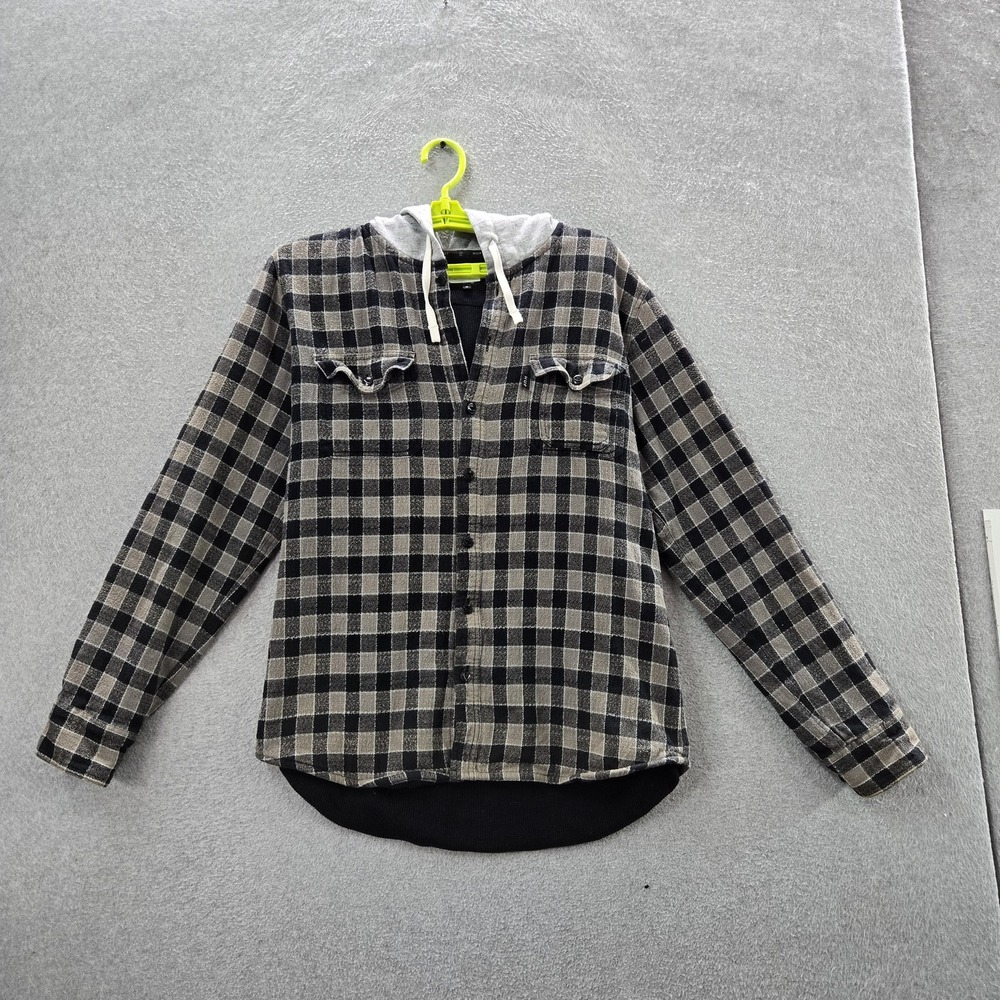 HUF Men Button Up Shirt M Gray Plaid Layered Look Flannel Skate Y2K READ